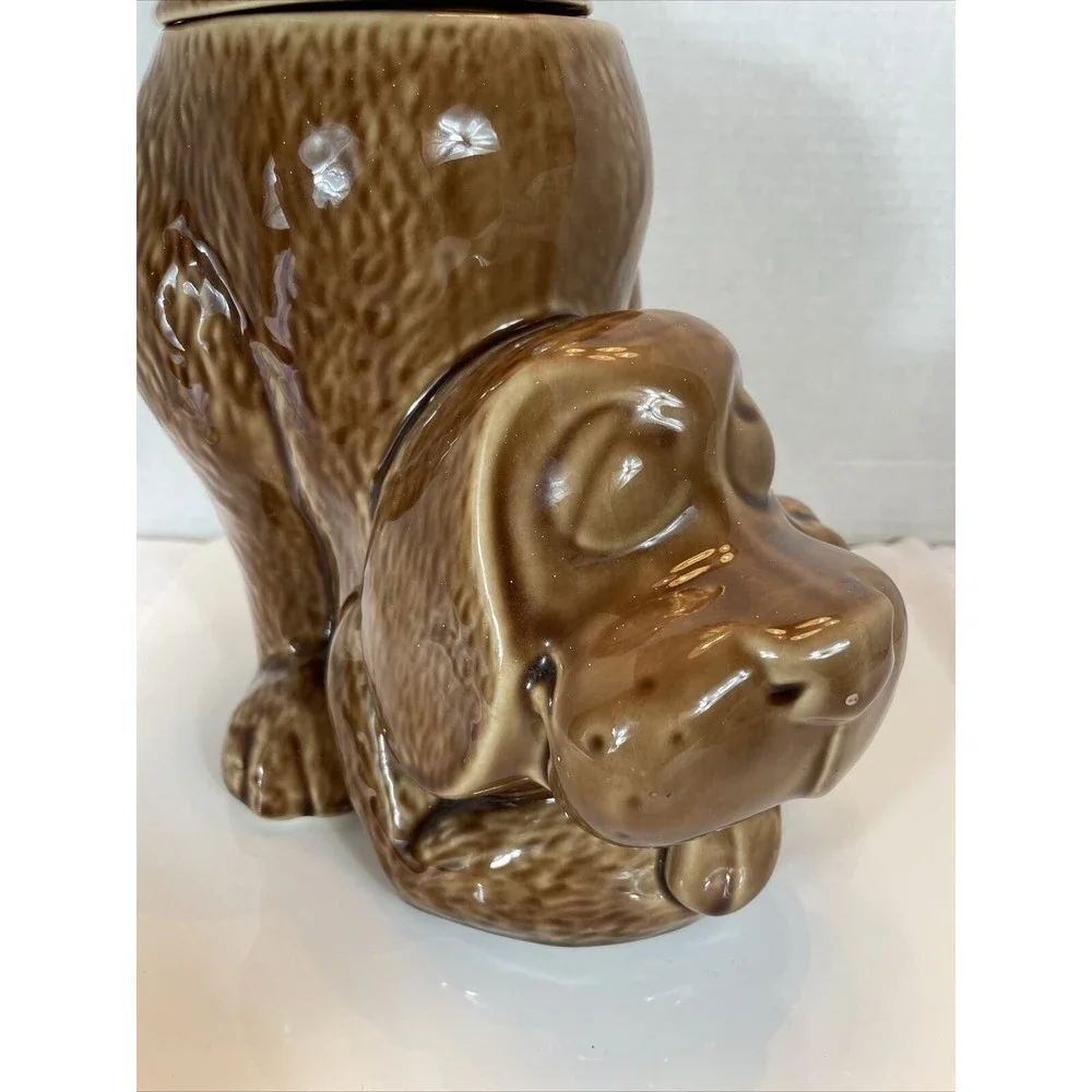 Vintage 1980s McCoy Pottery HOUND DOG Ceramic Cookie Jar Plain Face Brown #0272